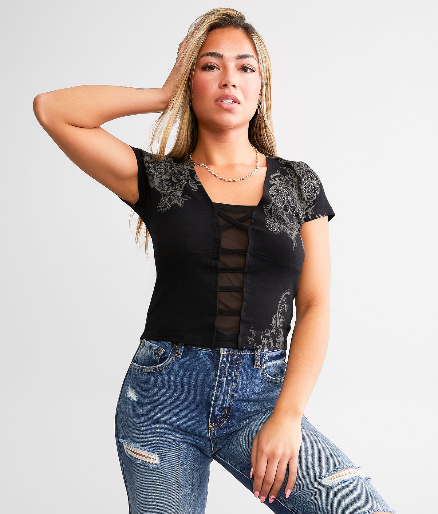 Sinful Beauty Lace-Up Cropped Top  - Black - female - Size: Small