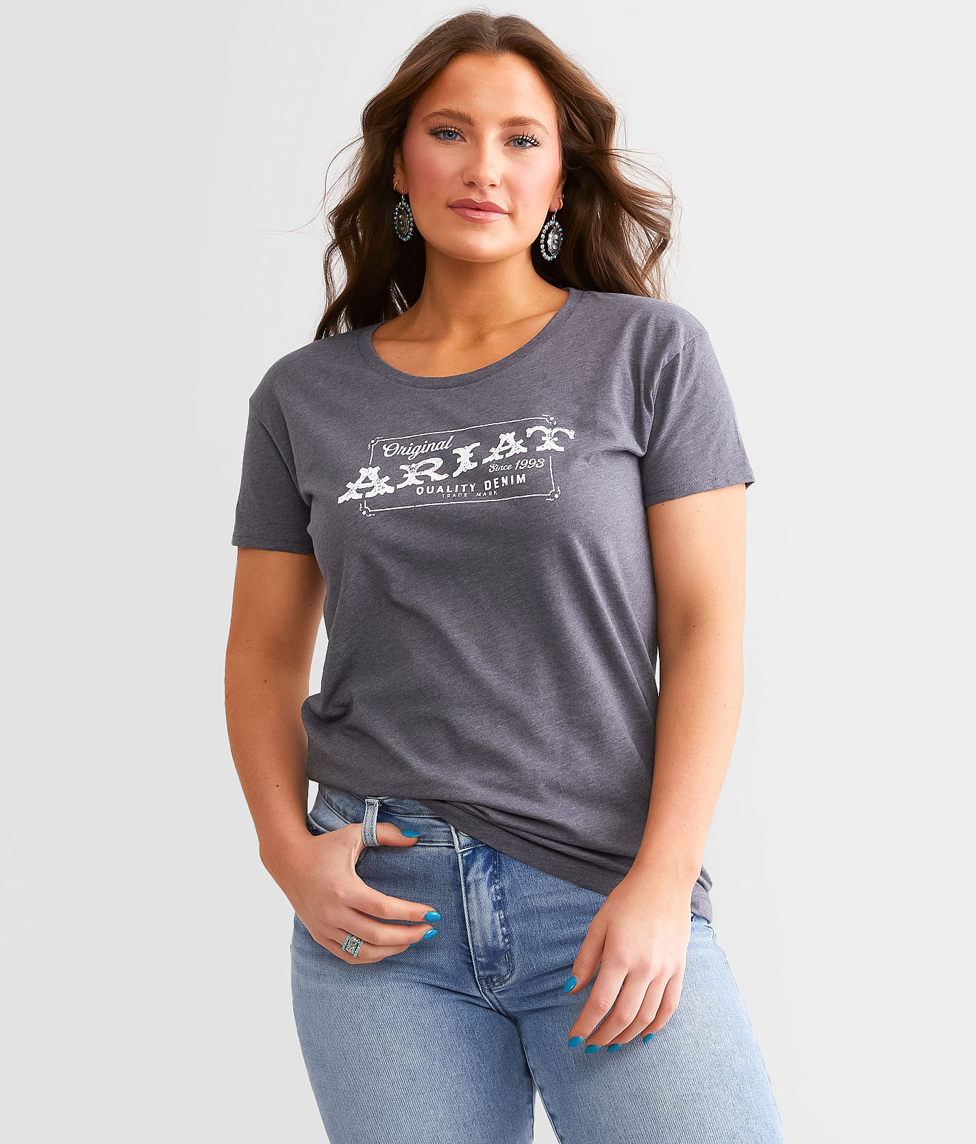 Ariat Denim Label T-Shirt  - Grey - female - Size: Extra Small