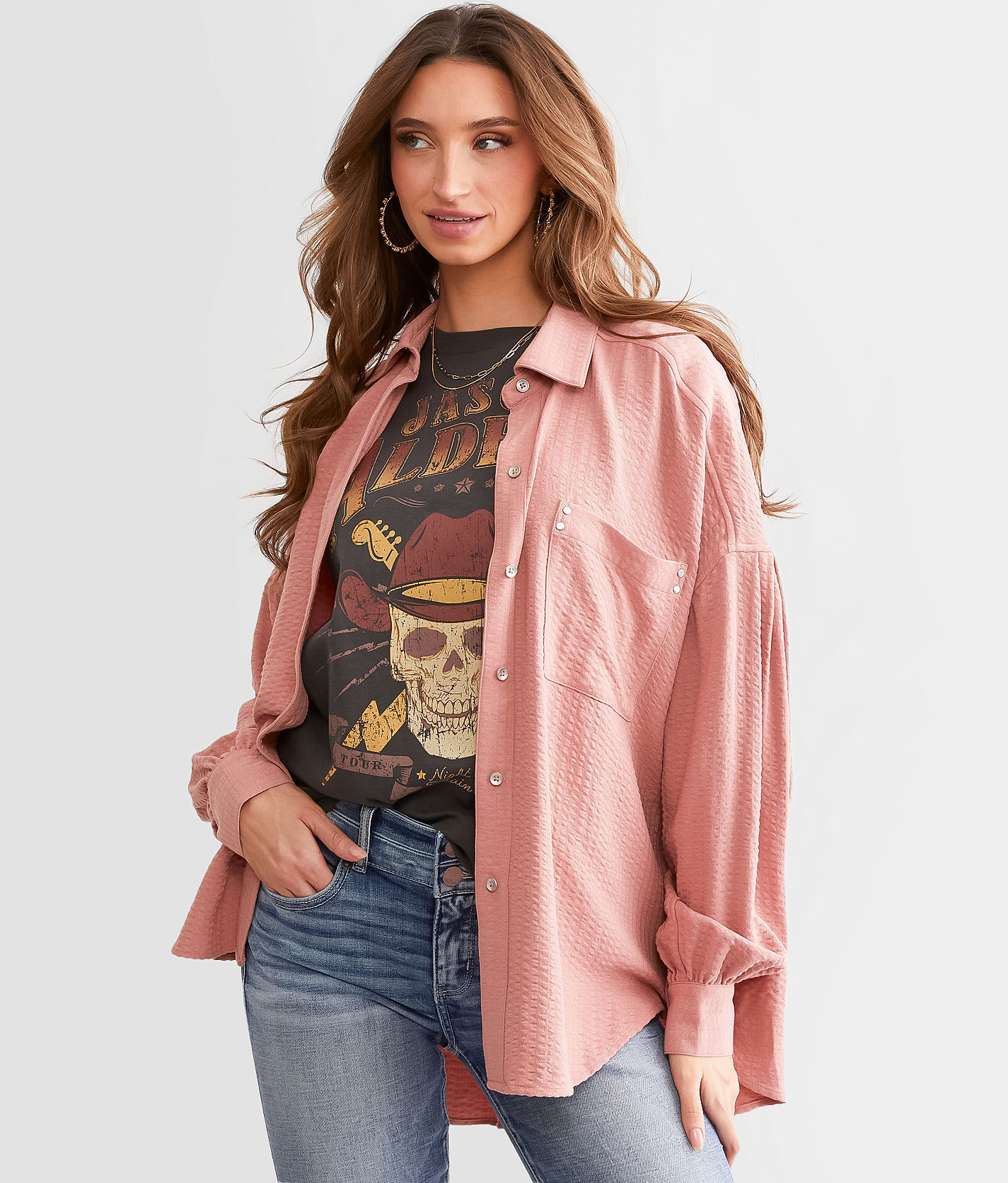 BKE Button Down Blouse  - Pink - female - Size: Extra Large