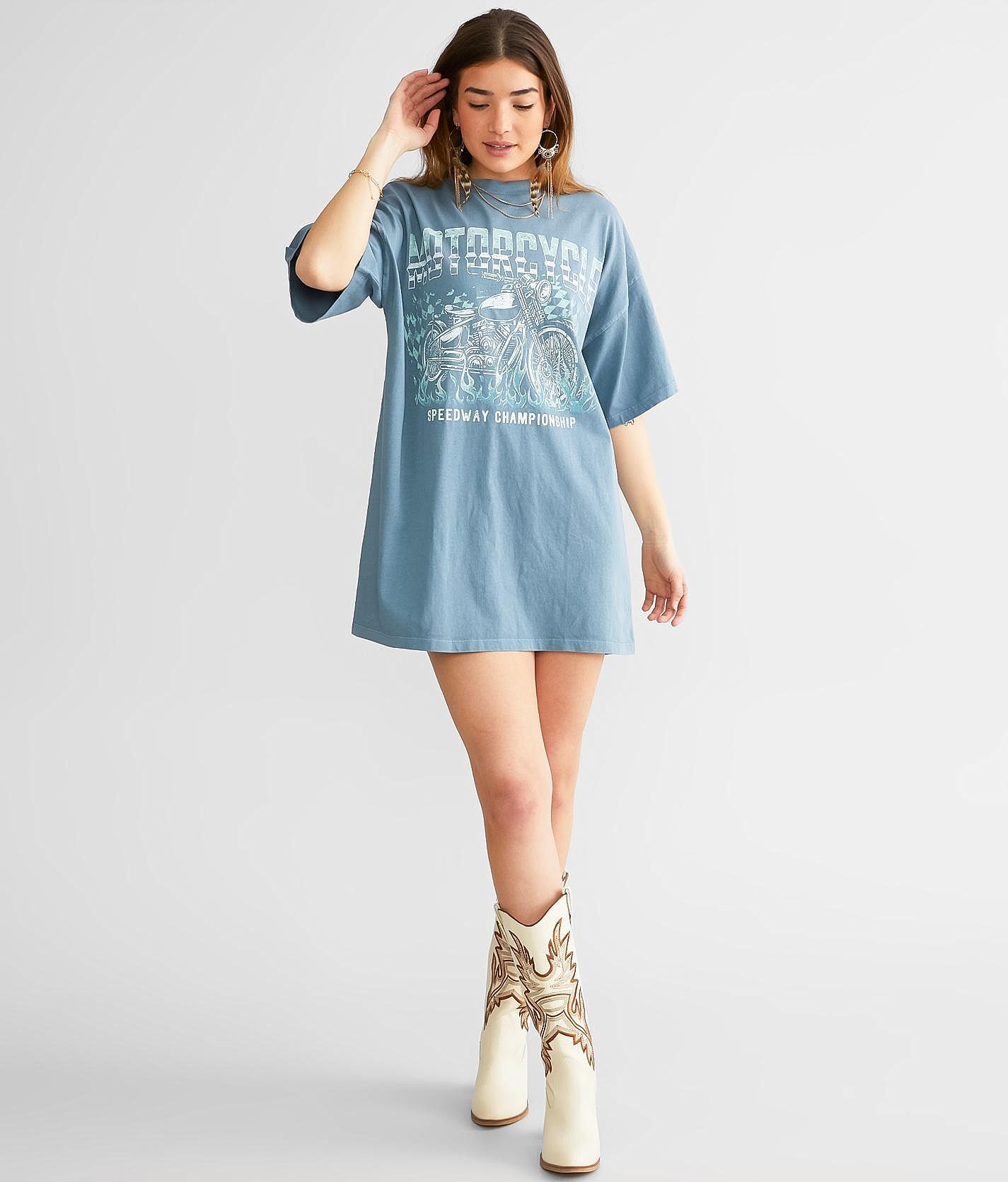 Modish Rebel Motorcycle Speedway Championship T-Shirt Dress  - Blue - female - Size: Large