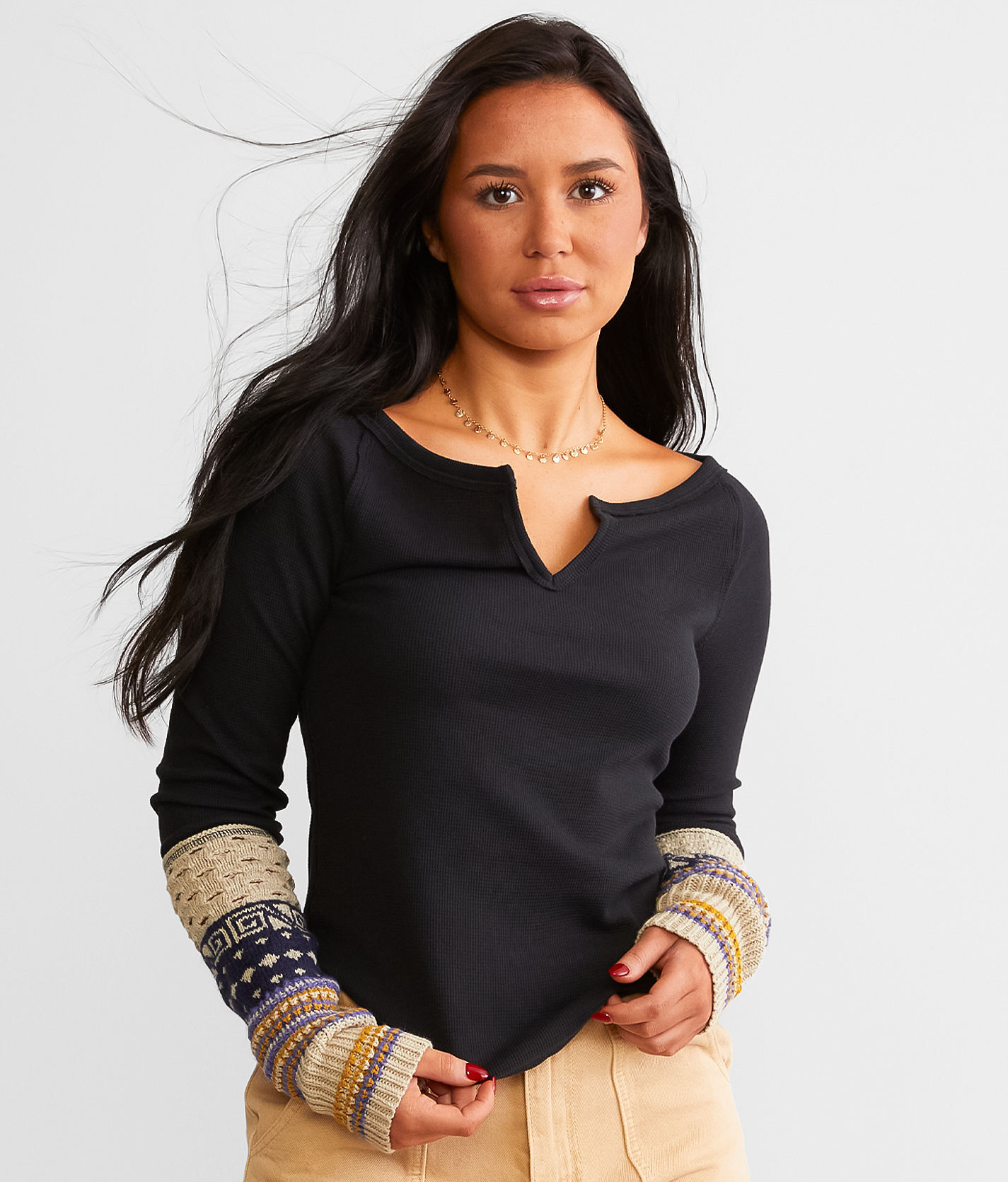 Free People Cozy Craft Cuff Thermal  - Black - female - Size: Large