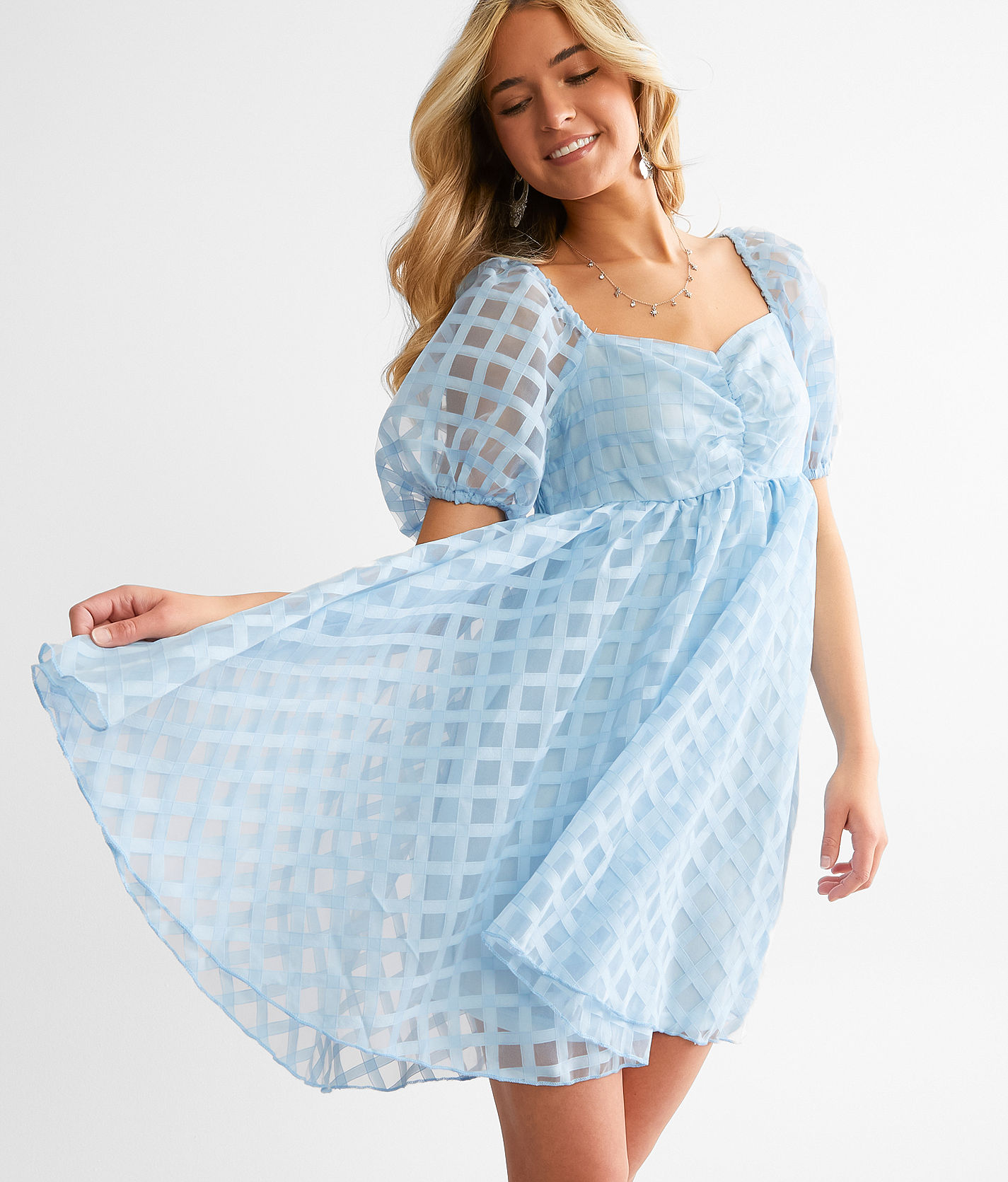 Baevely Lattice Babydoll Dress  - Blue - female - Size: Large