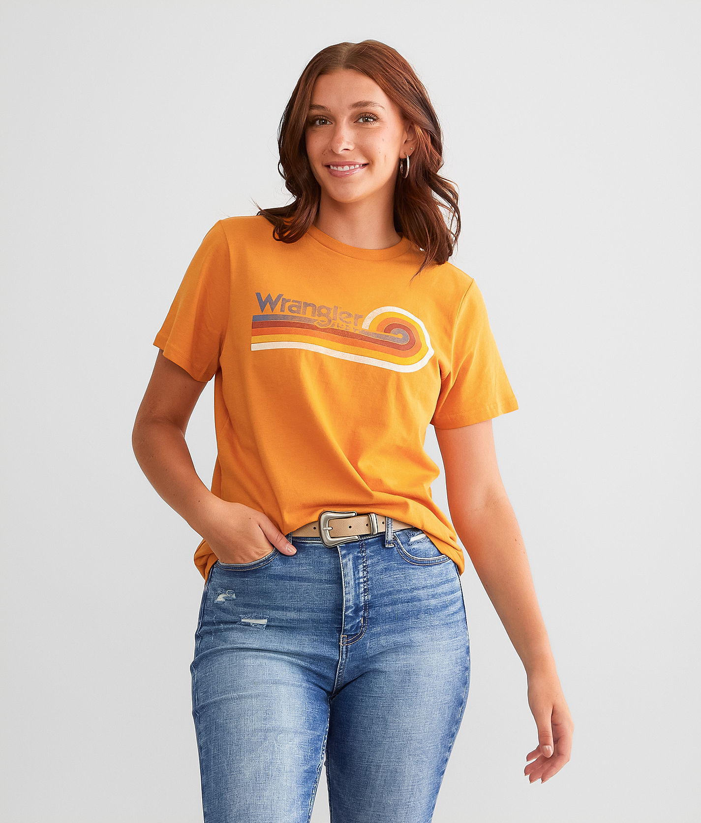 Wrangler Retro Lines T-Shirt  - Orange - female - Size: Extra Small