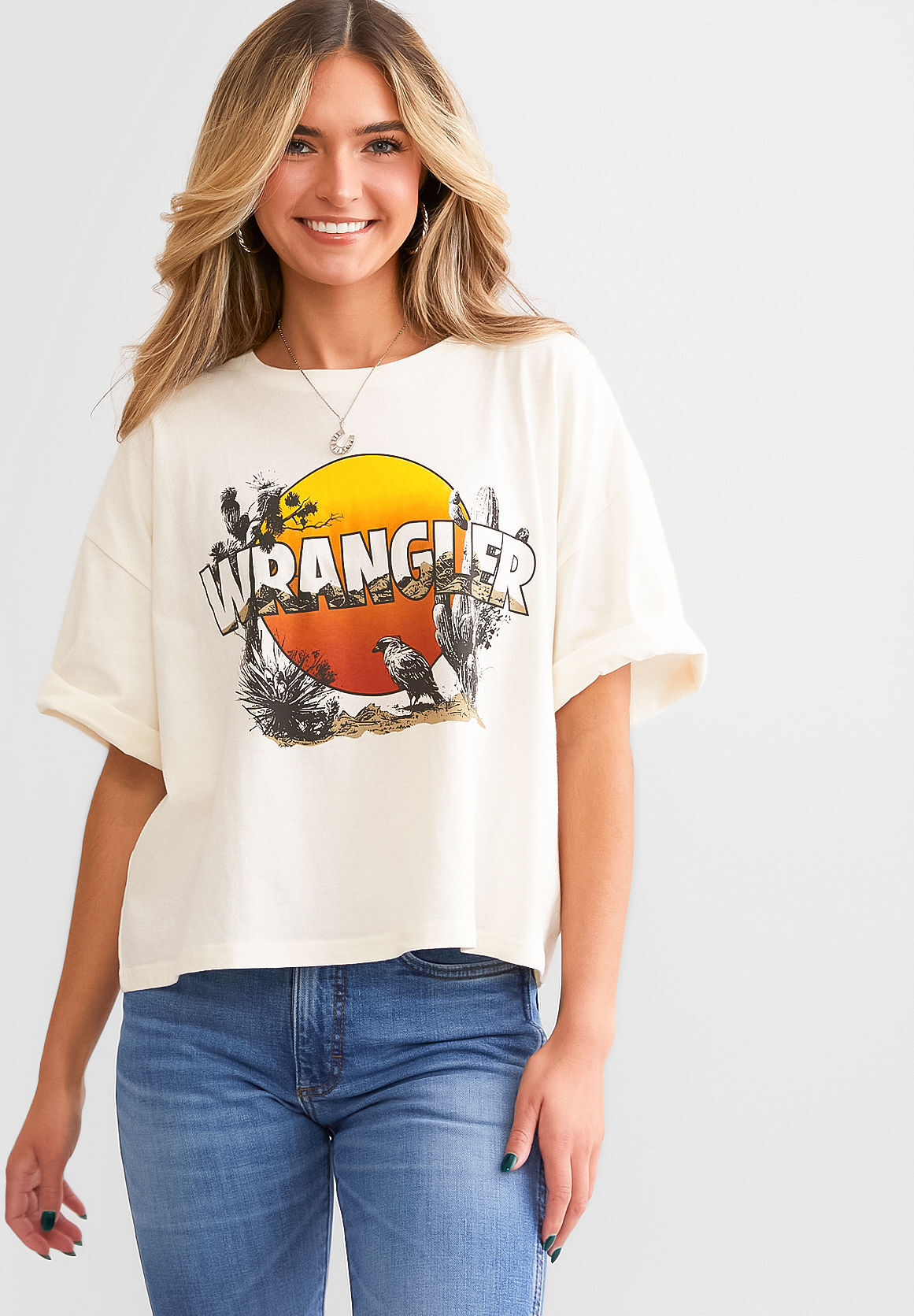 Wrangler Retro Desert Cropped T-Shirt  - Cream;White - female - Size: Large