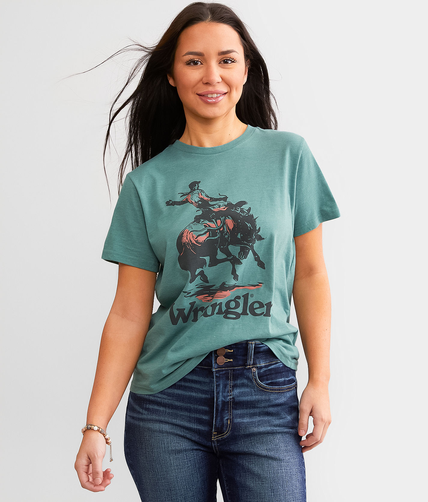Wrangler Retro Horse Rider T-Shirt  - Green - female - Size: Medium
