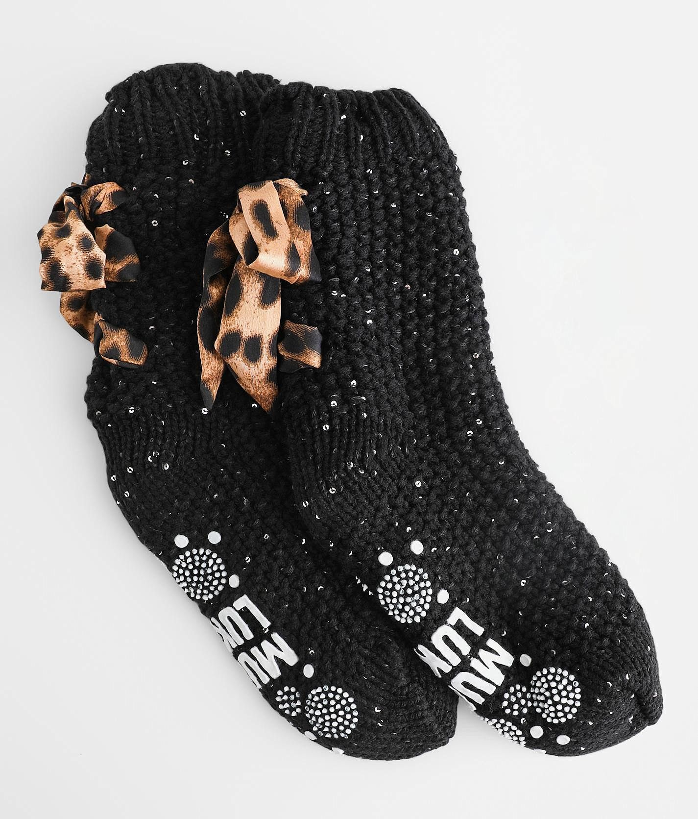 Muk Luks Lace-up Sequins Socks  - Black - female - Size: Small