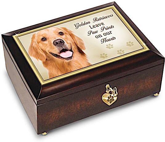 The Bradford Exchange Heirloom Wooden Music Box With Golden Retriever Art