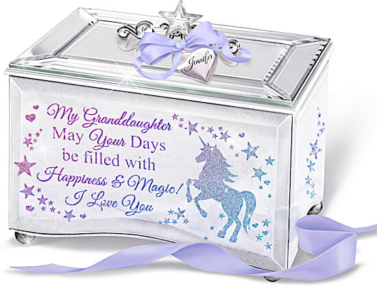 The Bradford Exchange Glitter Unicorn Music Box Personalized For Granddaughter