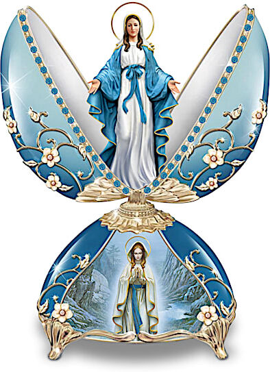 The Bradford Exchange Our Lady Of Lourdes Porcelain Egg Music Box With Faux Jewels