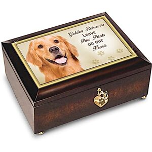 The Bradford Exchange Heirloom Wooden Music Box With Golden Retriever Art