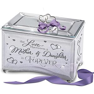 The Bradford Exchange Mirrored Music Box For Daughters: Name Engraved Heart Charm with Purple Ribbon
