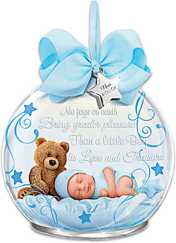 The Bradford Exchange Baby Boy Glass Ornament Personalized With Name & Birthdate