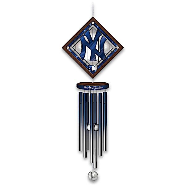 The Bradford Exchange Yankees Indoor/Outdoor Wind Chime With Logo On Glass