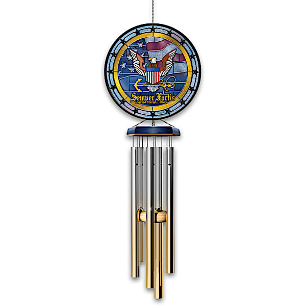 The Bradford Exchange U.S. Navy Indoor/Outdoor Stained-Glass Wind Chime