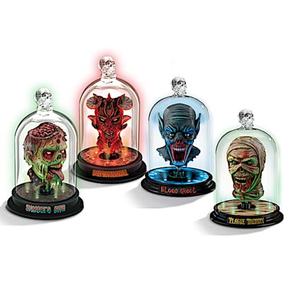 Hawthorne Village Heads Of Horror Sculpture Set In Illuminated Glass Domes Hawthorne Village Heads Of Horror Sculpture Set In Illuminated Glass Domes