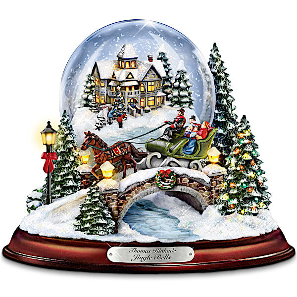 The Bradford Exchange Thomas Kinkade Jingle Bells Illuminated Musical Christmas Snowglobe