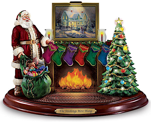 The Bradford Exchange Thomas Kinkade Santa Sculpture with Personalized Stockings Lights and Music