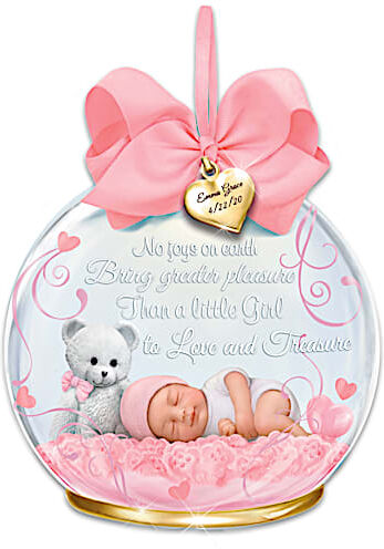 The Bradford Exchange Baby Girl Glass Ornament Personalized With Name & Birthdate