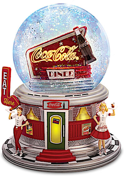 The Bradford Exchange COCA-COLA Illuminating Glitter Globe Plays A Hit 1950's Tune