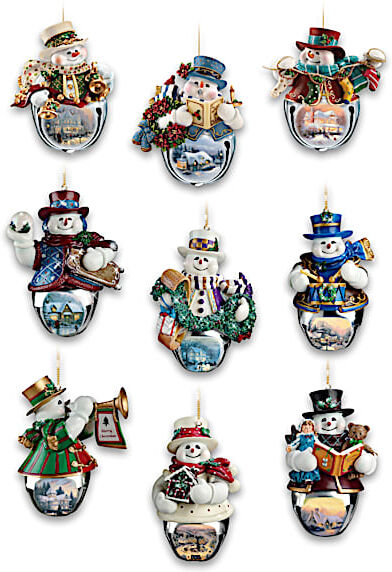 The Bradford Exchange Thomas Kinkade Snowman 9-Piece Jingle Bell Ornament Set