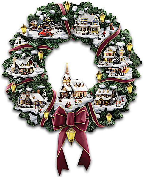 The Hamilton Collection Thomas Kinkade Victorian Christmas Village Wreath