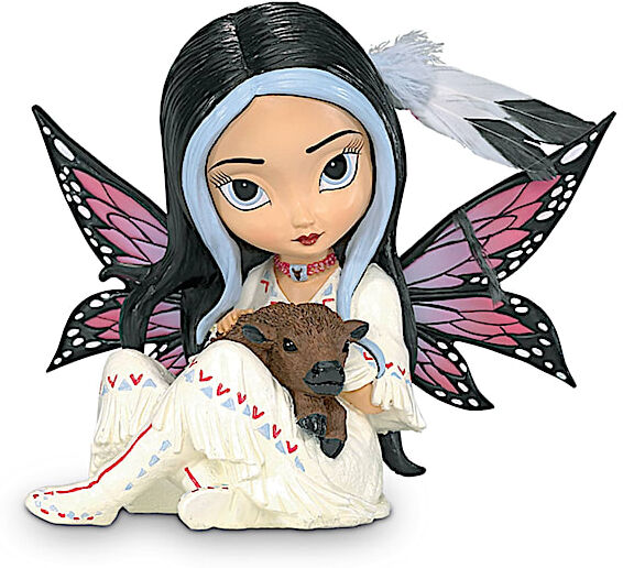 The Hamilton Collection Jasmine Becket Griffith Fairy Figurine with Real Feathers and Bison Friend