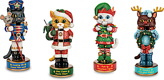 Hawthorne Village A Meowwy Little Christmas Cat Nutcracker Sculpture Set