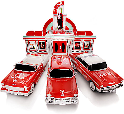 The Hamilton Collection COCA-COLA Chevy Bel Air Sculptures With '50s Diner Display