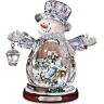 The Bradford Editions Thomas Kinkade Crystal Snowman With Village, Moving Train