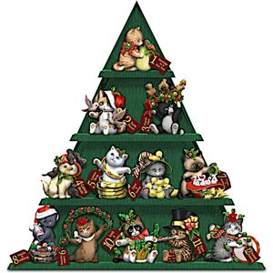 The Hamilton Collection Kayomi Harai 12 Days Of Christmas Cat Figurines And Display