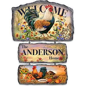 The Bradford Exchange Country Personalized Welcome Sign Collection with Dona Gelsinger Rooster Art
