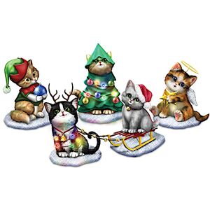 The Bradford Exchange Kayomi Harai Light-Up Musical Christmas Cat Figurines