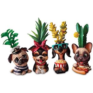 The Bradford Exchange Playful Pup Sculpted Planters With Artificial Succulents