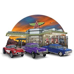 The Hamilton Collection Larry Grossman Chevy Gasser Sculptures With Garage Display