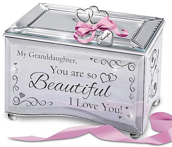 The Bradford Exchange Mirrored Music Box for Granddaughters: Personalized Heart Charm and Poem Card