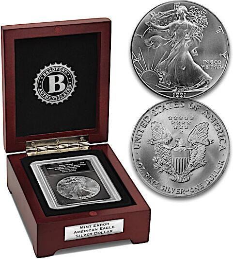 The Bradford Exchange Silver Eagle Struck Thru Obverse Error Coin And Display Box