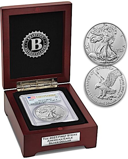 The Bradford Exchange 2023 First Strike Silver Eagle Coin With Type 2 Reverse