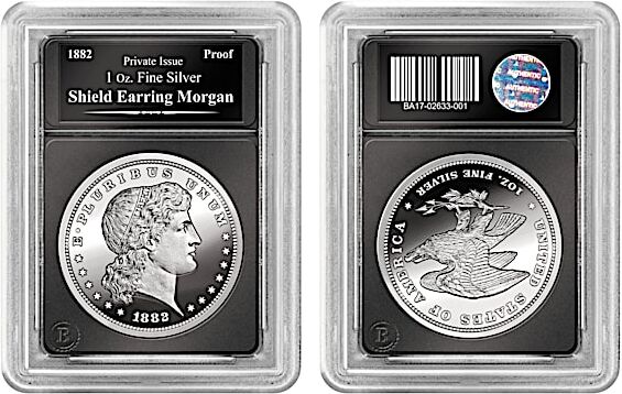 Bradford Authenticated The Shield Earring Morgan 1 Oz. 99.9% Silver Proof Coin