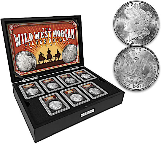 Bradford Authenticated The Wild West Morgan Silver Dollar Coins With Deluxe Display