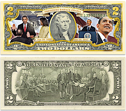 The Bradford Exchange President Obama $2 Bill Currency Collection With Display Box