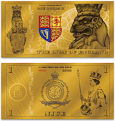 The Bradford Exchange Queen's Beasts 24K-Gold Legal Tender $1 Bills With Display