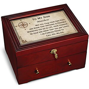 The Bradford Exchange To My Son Lockable Wooden Keepsake Box Personalized With Your Son's Name Featuring A Felt-Lined Upper Storage Compartment And A