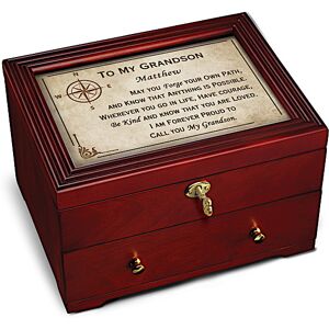 The Bradford Exchange To My Grandson Wooden Keepsake Box Personalized With Your Grandson's Name Featuring A Felt-Lined Upper Storage Compartment & A S