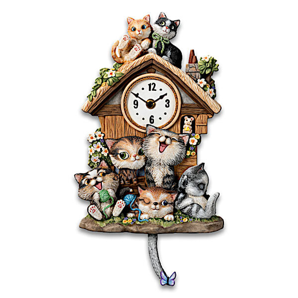 The Bradford Exchange Frolicking Felines Fully Sculpted Hand-Painted Cat-Themed Cuckoo Clock