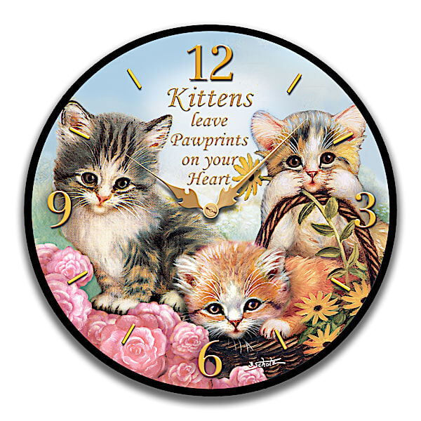 The Bradford Exchange Jrgen Scholz Time For Kittens Wooden Wall Clock