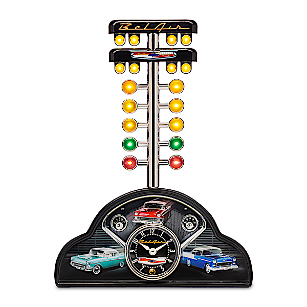 The Hamilton Collection Chevy Bel Air Drag Race Clock With Lights And Engine Sounds