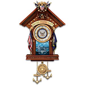 The Bradford Exchange United States Navy Mahogany-Finished Wood Toned Cuckoo Clock