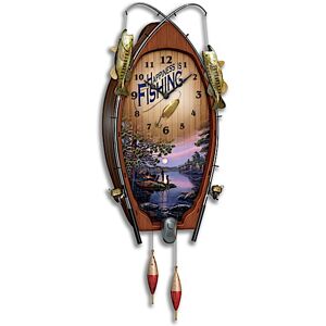 The Bradford Exchange James Meger Lakeside Memories Sculpted Fishing Art Wall Clock
