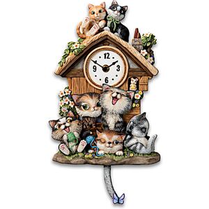 The Bradford Exchange Frolicking Felines Fully Sculpted Hand-Painted Cat-Themed Cuckoo Clock