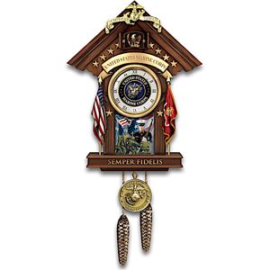 The Bradford Exchange USMC Semper Fi Fully Sculpted Cuckoo Clock With Mahogany Finish